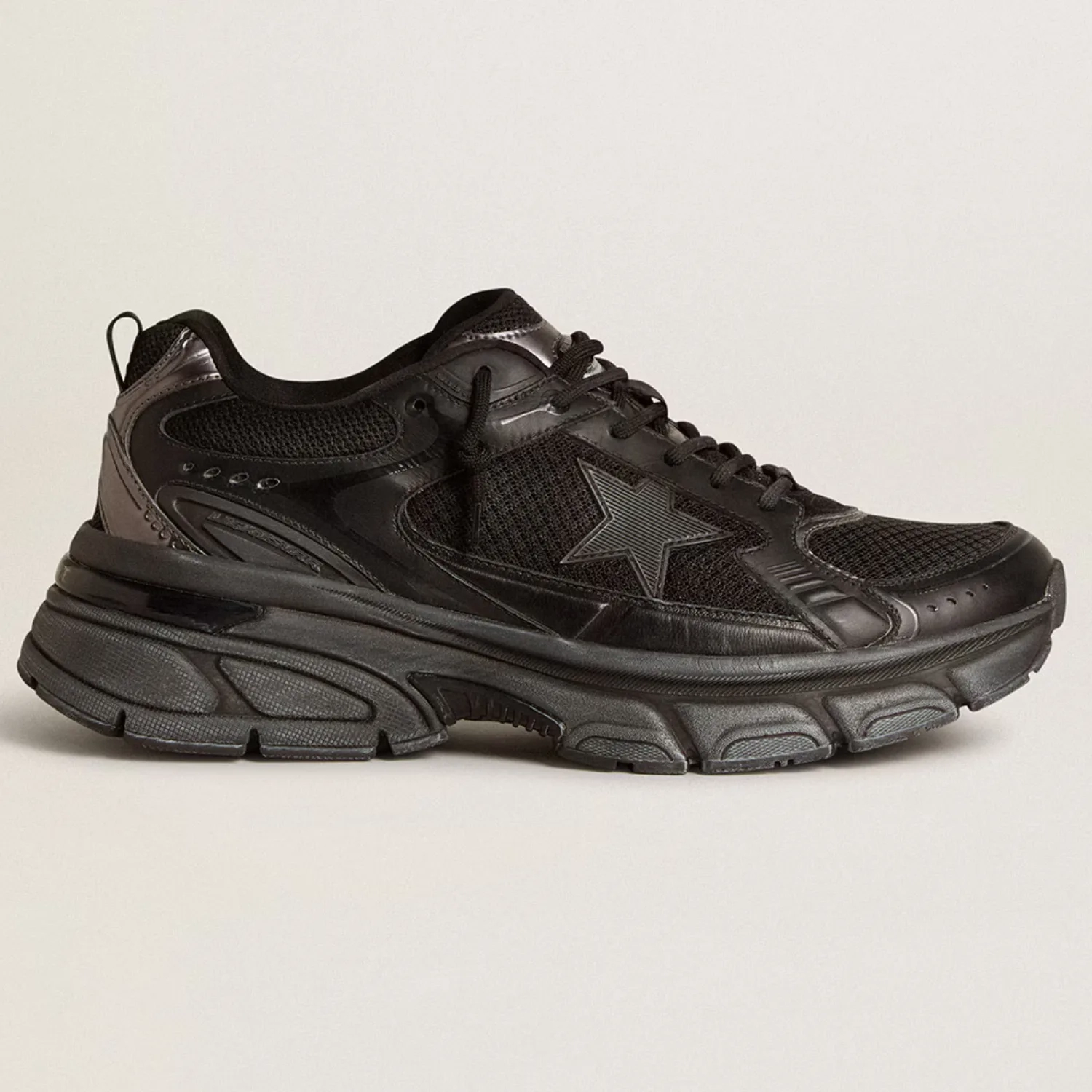 Womens Lightstar with black leather and mesh upper and black star